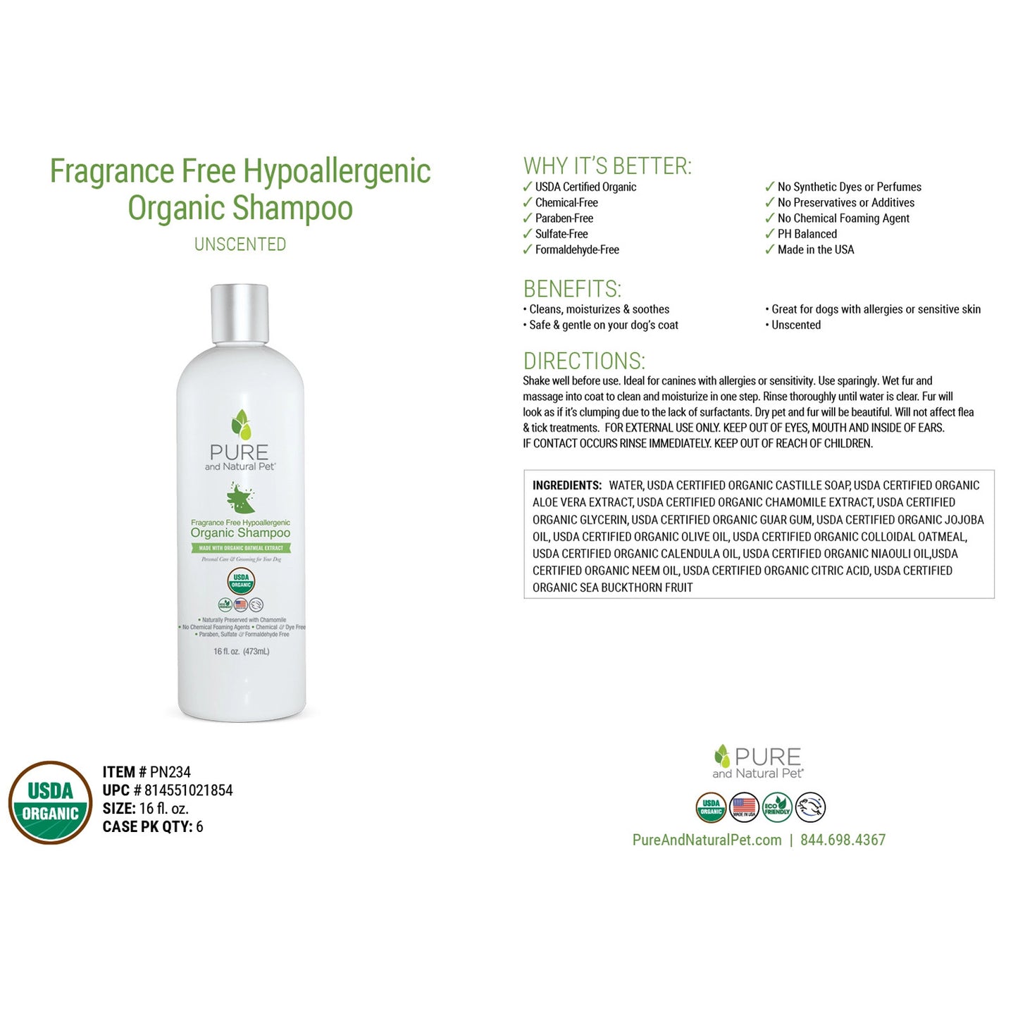 Pure and Natural Pet Hypoallergenic Shampoo