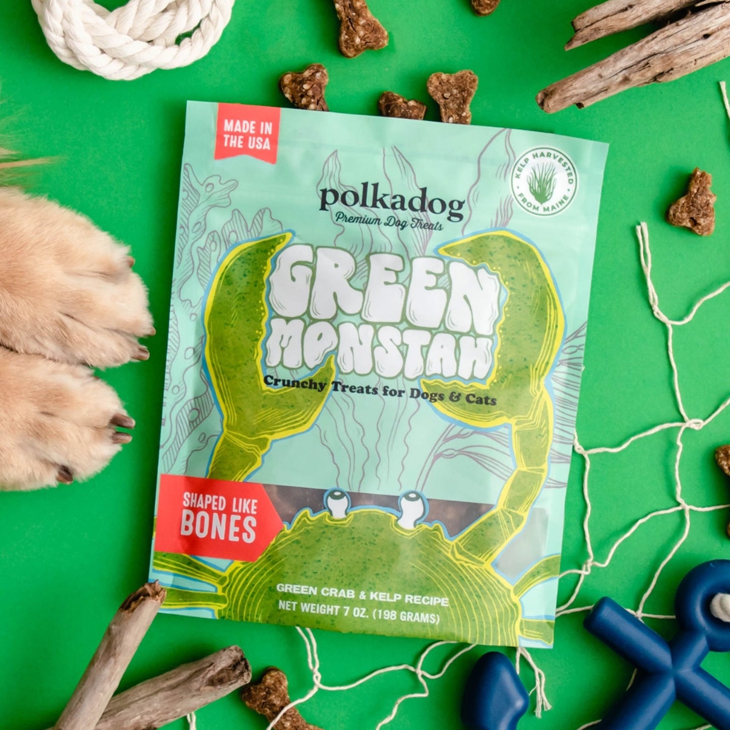 Green Monstah Bone Shaped Dog Treats 7oz