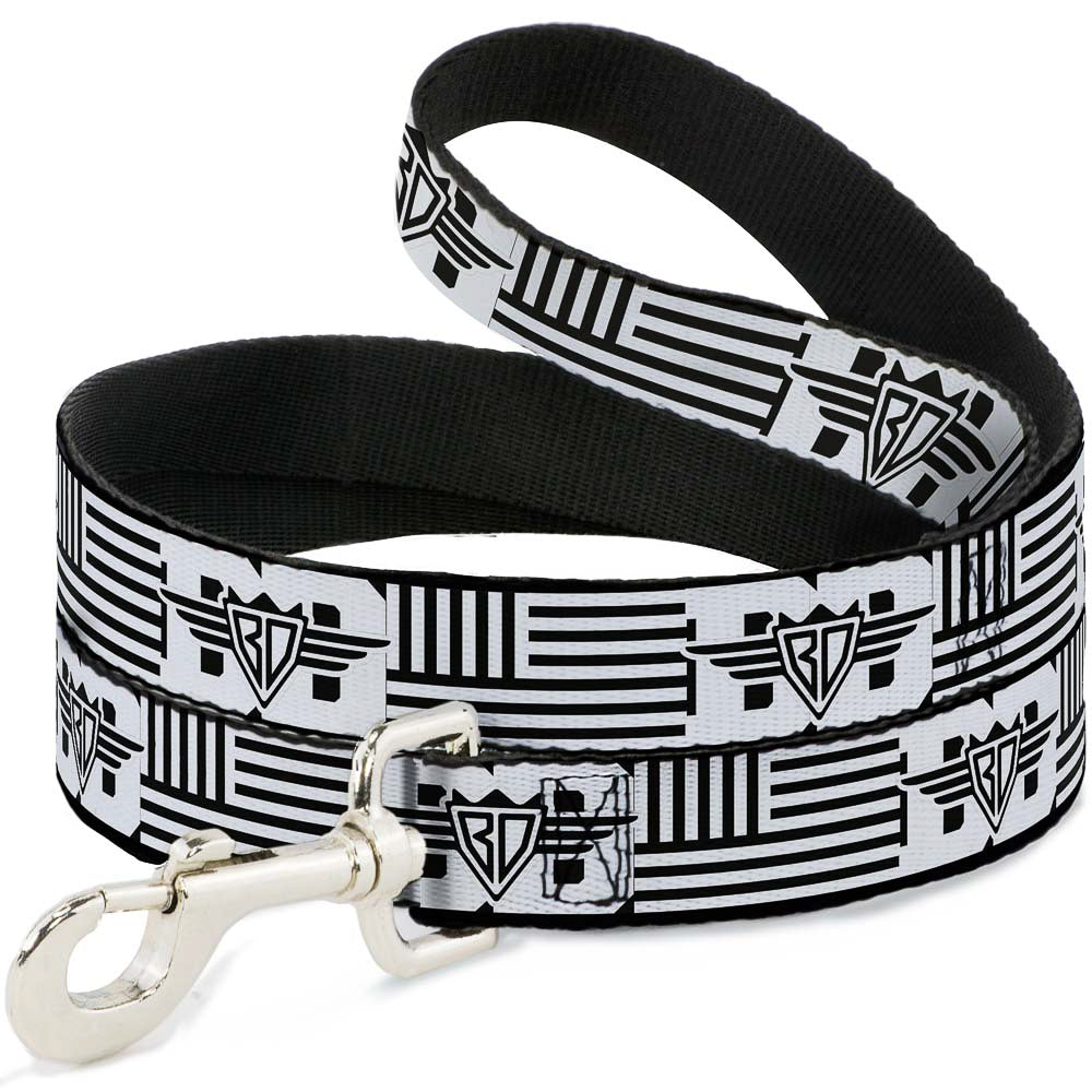 Buckle Down Logo 6' Lead with American Stripe Flag, White & Black
