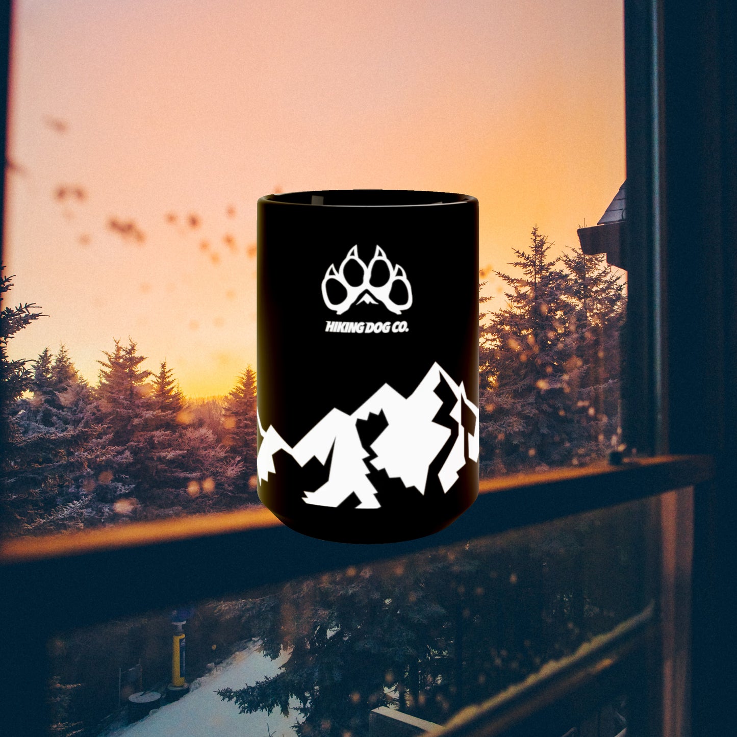 Logo over Mountains Black Mug 15oz