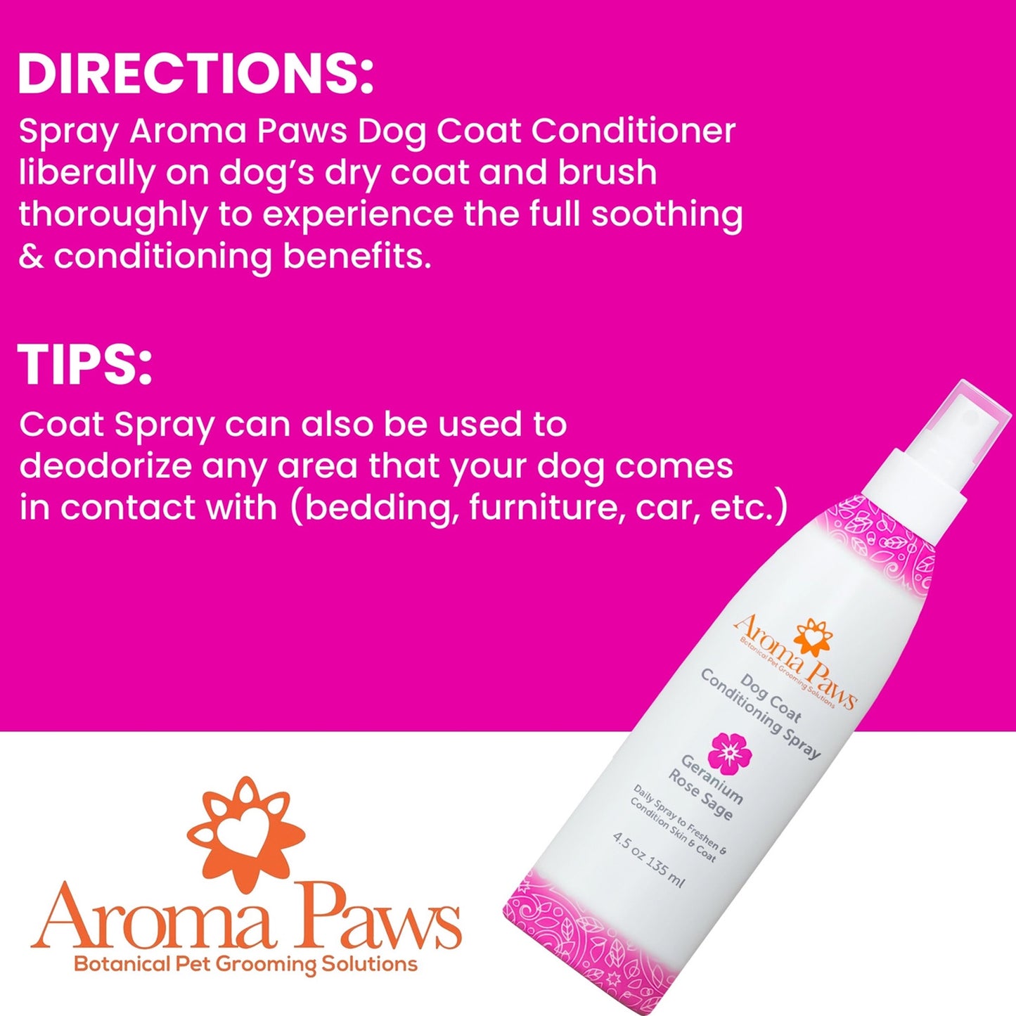 Aroma Paws Dog Coat Spray Geranium Sage 4.5 oz.