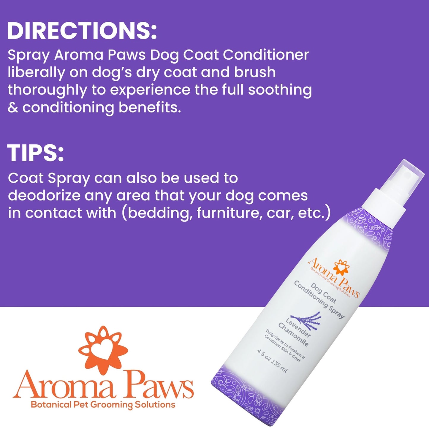 Aroma Paws Dog Coat Spray Lavender Chamomile 4.5 oz.