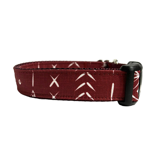 Boho Maroon Tribal Print Dog Collar