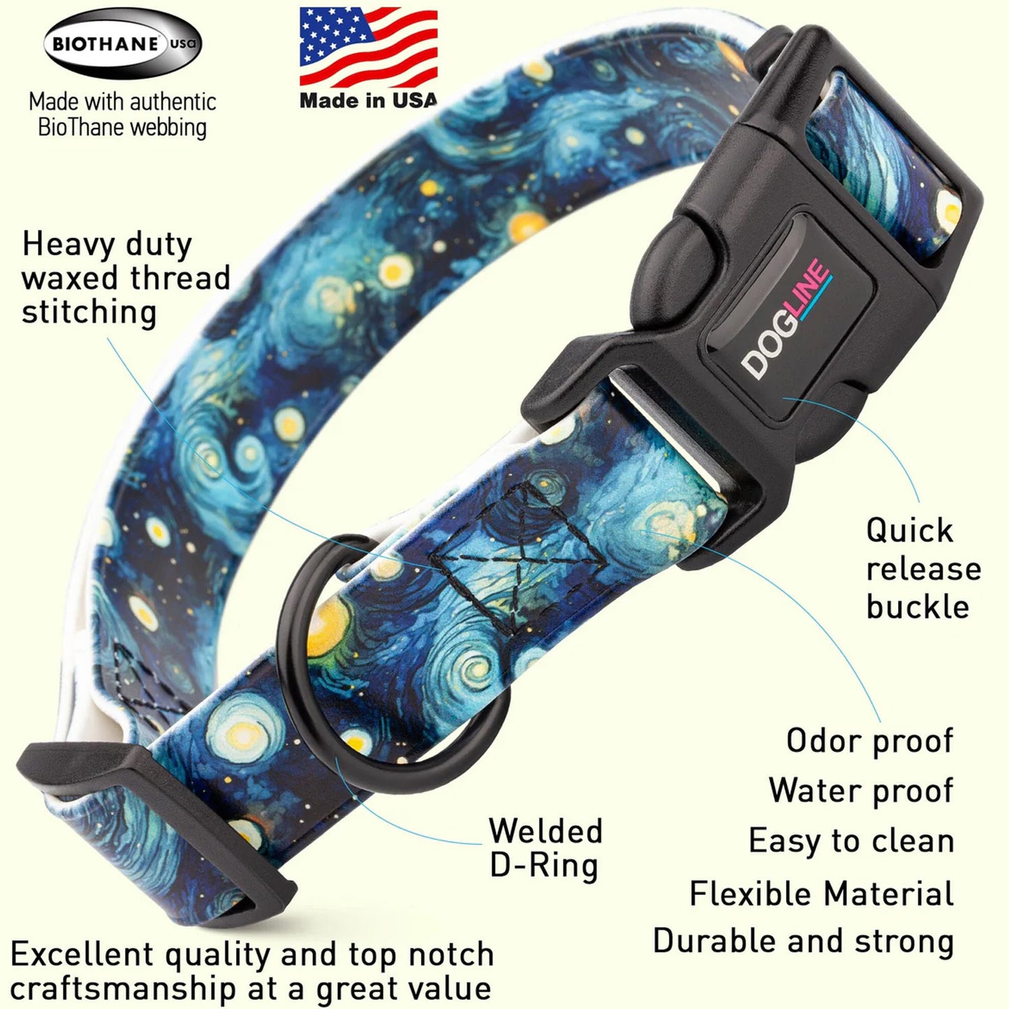 Printed Biothane Waterproof Dog Collar by Dogline