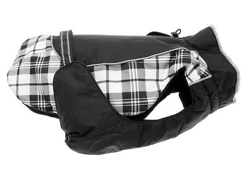 Alpine All Weather Dog Coat in Black and White Plaid