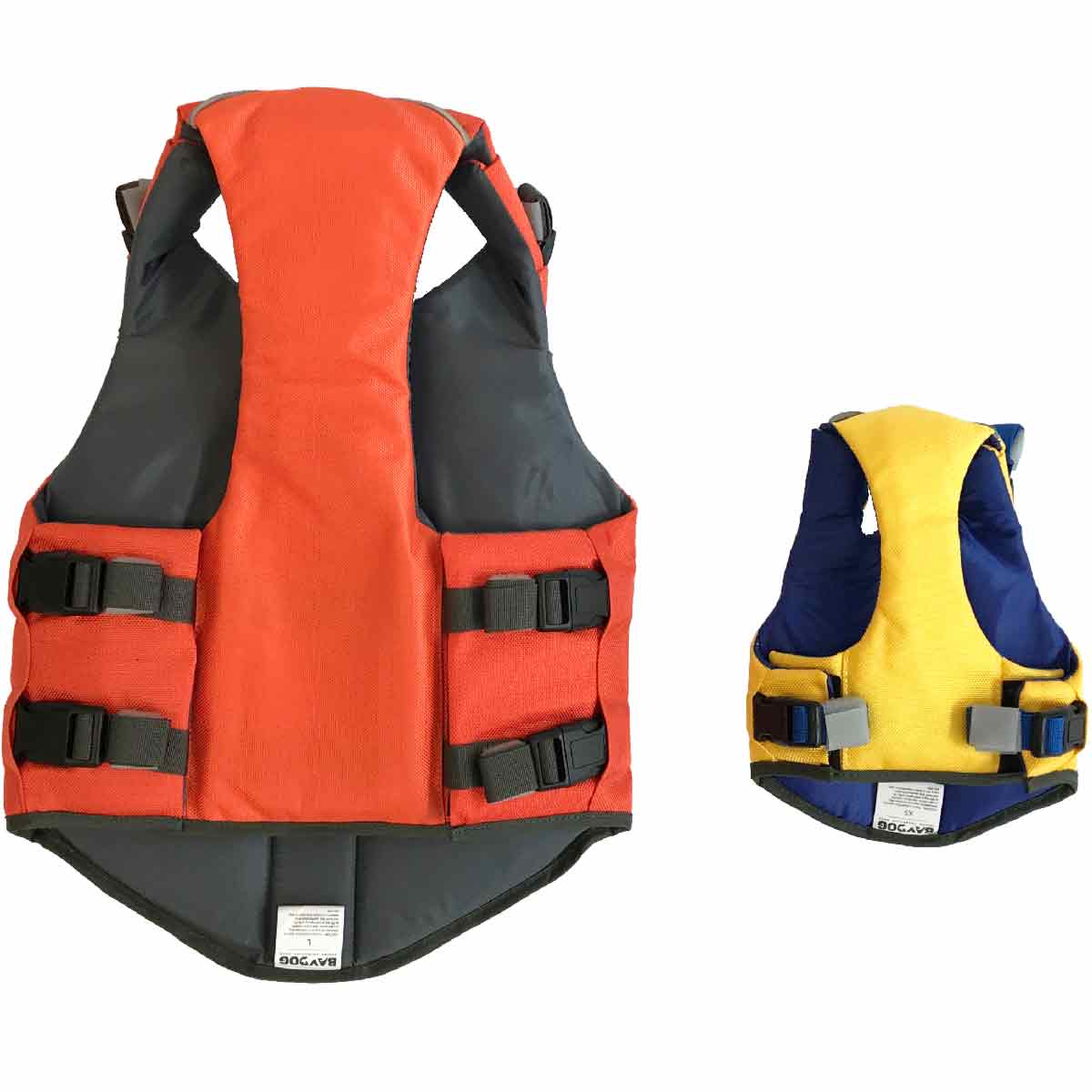 Baydog Monterey Bay life jacket floation vest for dogs back view of both colors.