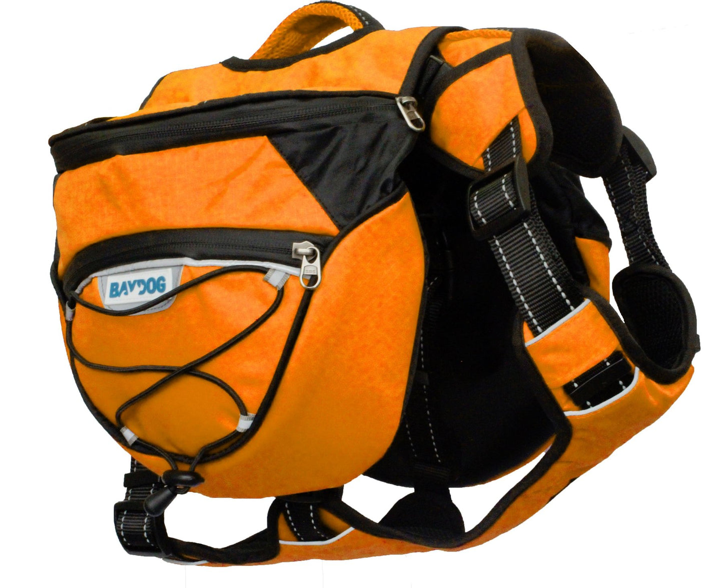 Saranac Pack backpack for dogs in high-vis orange.