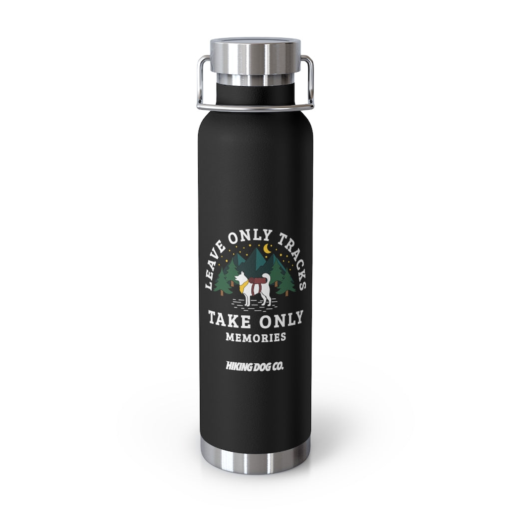 Leave Only Tracks Insulated Reusable Bottle black front view