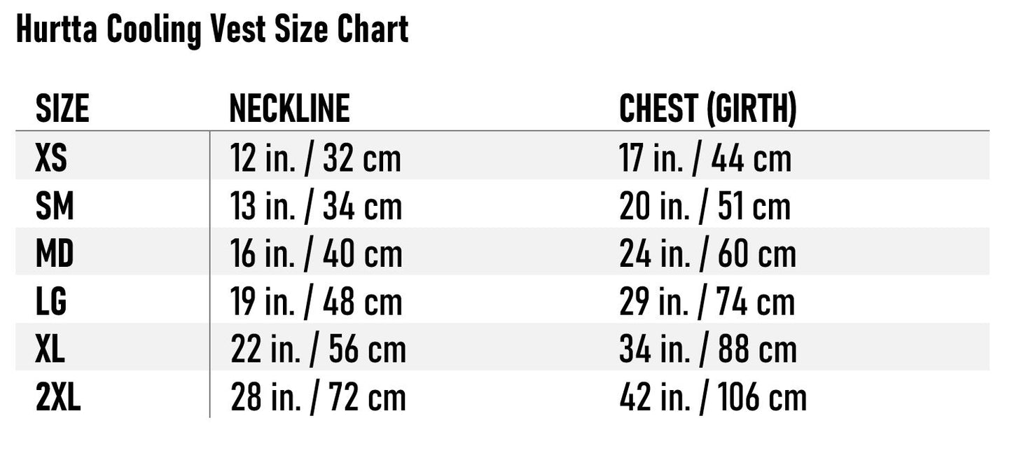 Hurtta Dog Cooling Vest Size Chart